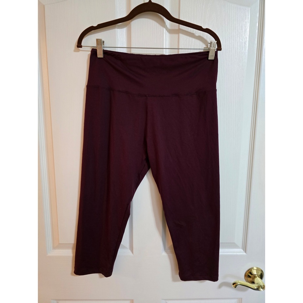 Womens Athletic Capri Leggings Burgundy XXL Workout Gym Fitness Comfy /0325